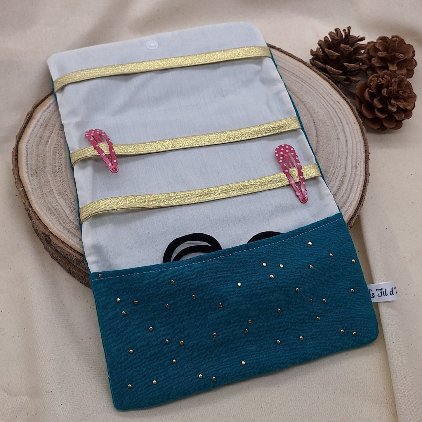 Pochette à barrettes _ Vert à pois